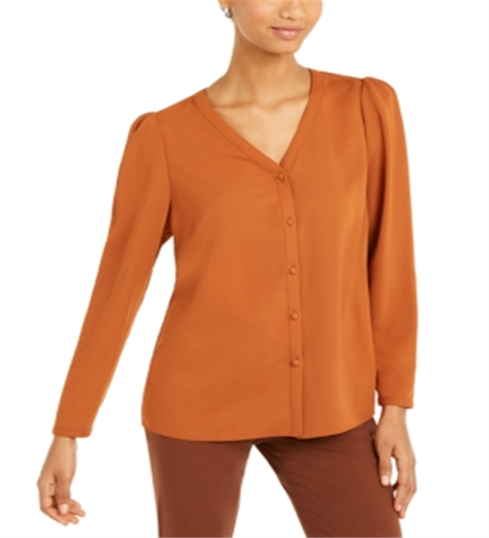 Alfani Women's V Neck Blouse Brown Size Medium