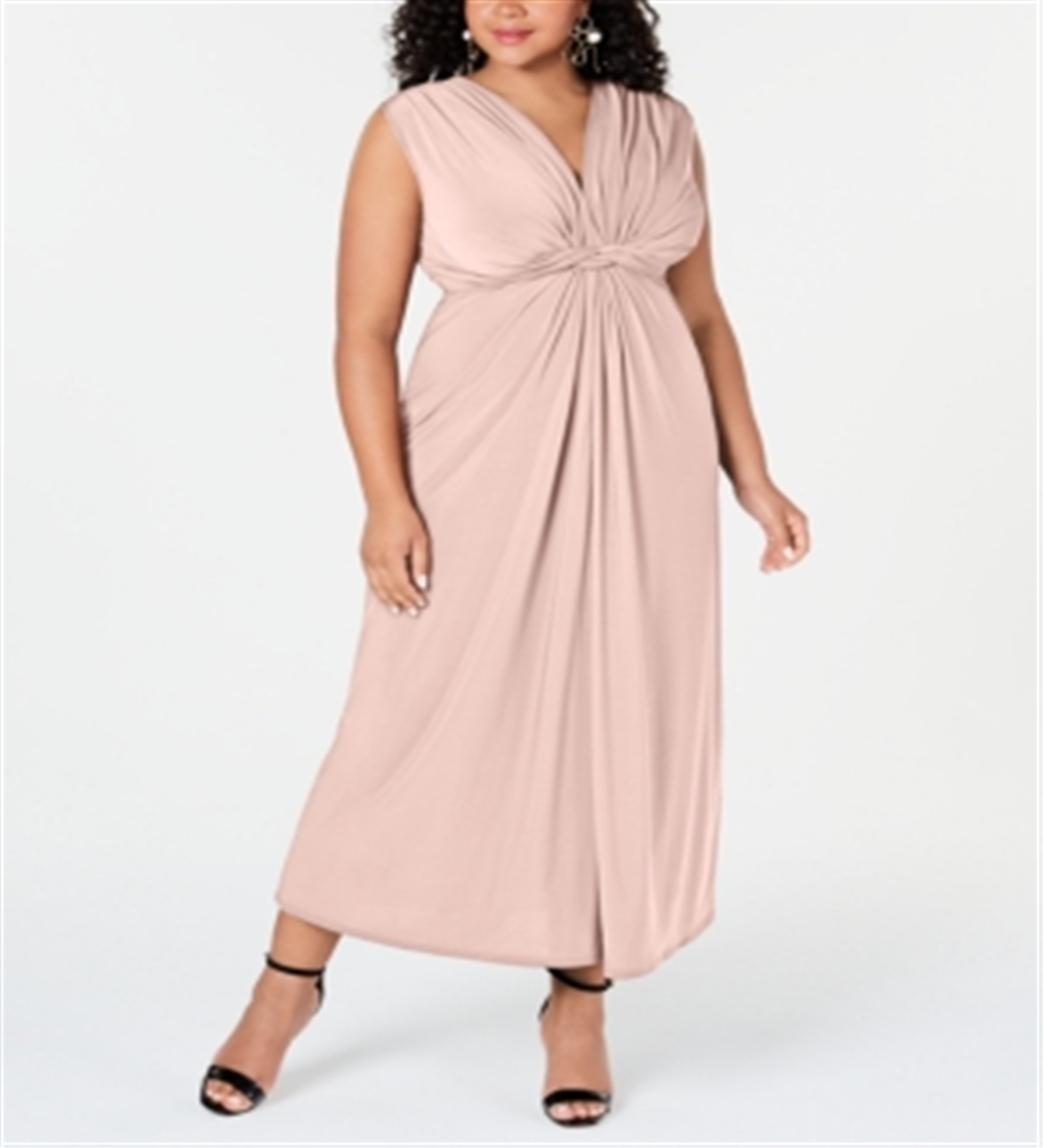 Love Squared Women's Sleeveless V Neck Maxi Fit Flare Formal Dress Pink Size 1X