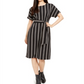 Alfani Women's Striped Short Sleeve Jewel Neck Knee Length Fit Flare Dress Black Size Large