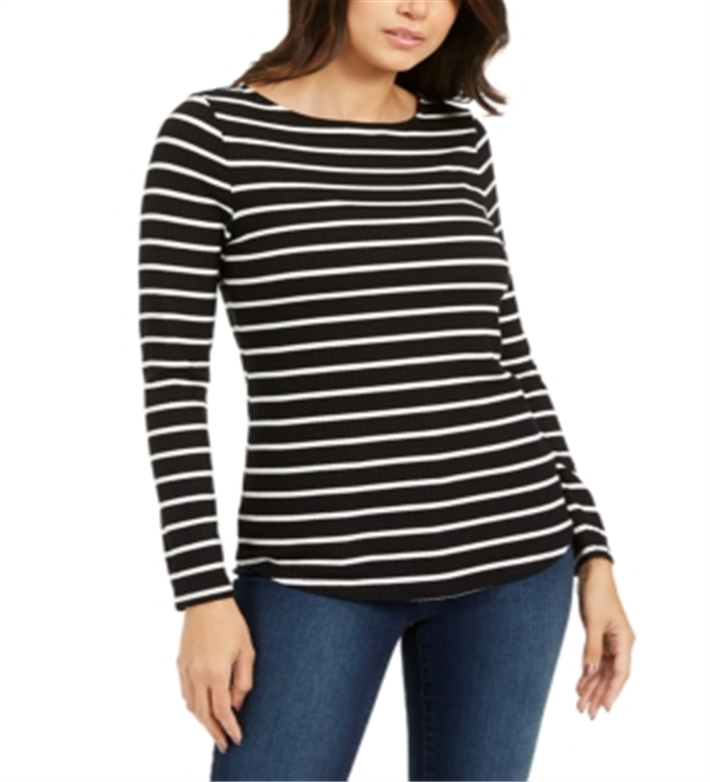 Charter Club Women's Striped Top Black Size Petite S