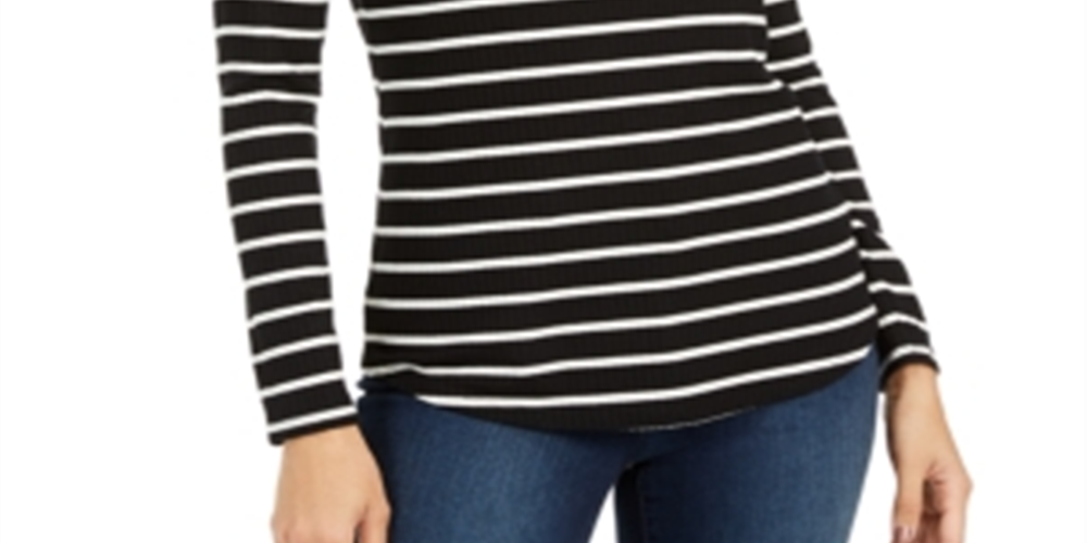 Charter Club Women's Striped Top Black Size Petite S