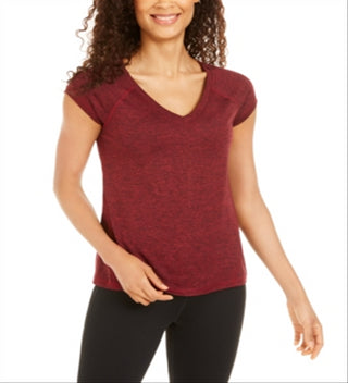 Ideology Women's Essential Heathered V Neck Pullover Top Red Size X-Small