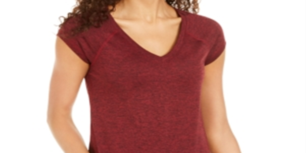 Ideology Women's Essential Heathered V Neck Pullover Top Red Size X-Small