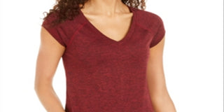 Ideology Women's Essential Heathered V Neck Pullover Top Red Size X-Small