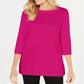 Karen Scott Women's Cotton Boat Neck 3/4 Sleeve Knit Top Purple Size XL