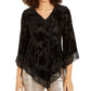 Alfani Women's Velvet Burnout Bell Sleeve Asymmetric Top Black Size XX-Large
