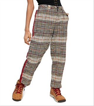 Free People Women's Good Vibes Plaid Straight Leg Pants Brown Size 0