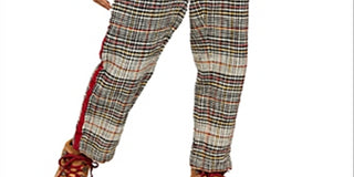 Free People Women's Good Vibes Plaid Straight Leg Pants Brown Size 0