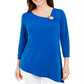 JM Collection Women's Asymmetrical Ring Tunic Blue Size X-Small