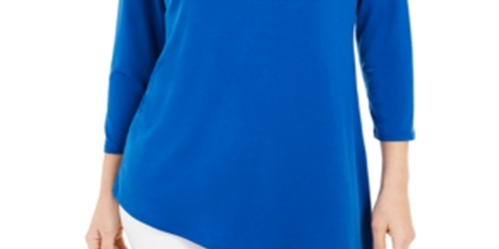 JM Collection Women's Asymmetrical Ring Tunic Blue Size X-Small