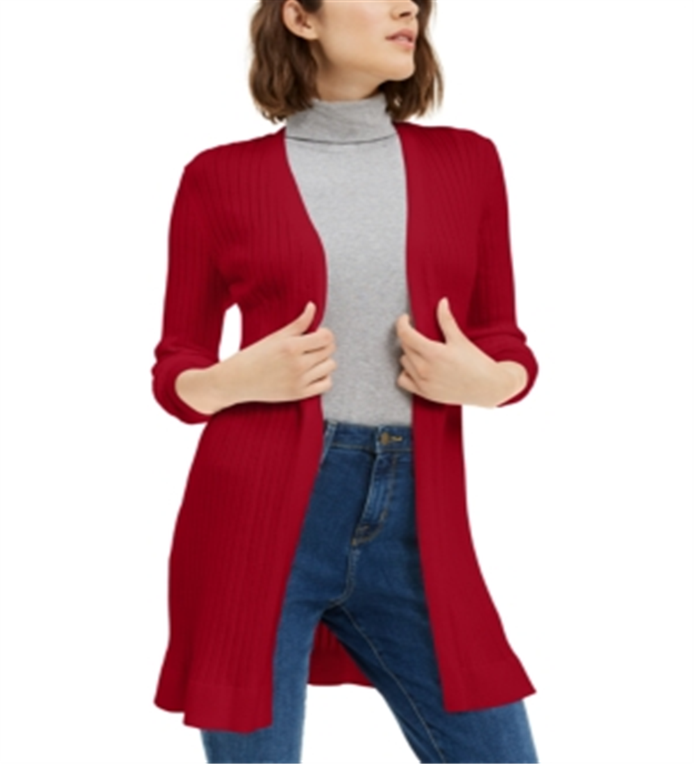 Maison Jules Women's Ribbed Open Cardigan Sweater Red Size X-Large