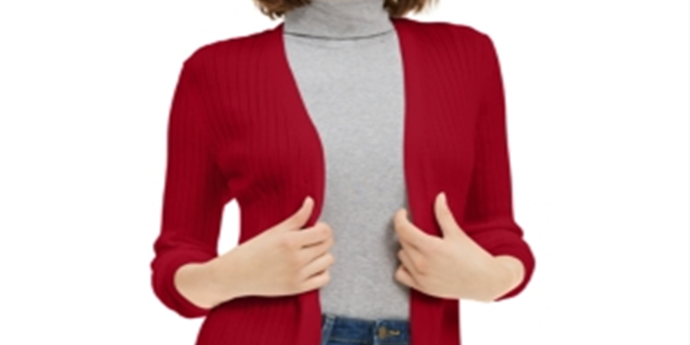 Maison Jules Women's Ribbed Open Cardigan Sweater Red Size X-Large
