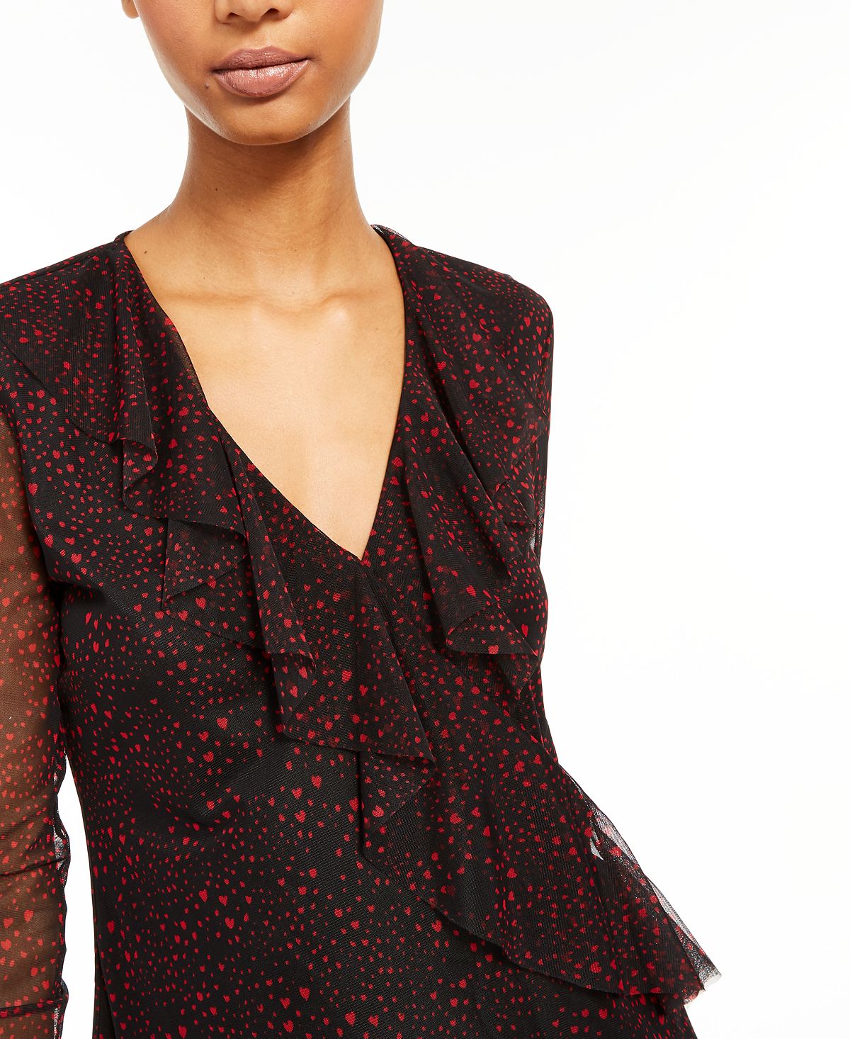 INC International Concepts Women's Ruffled Surplice Printed Top Black Size Small