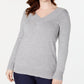 Karen Scott Women's V-Neck Solid Sweater  Smoke Grey Size XL