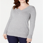 Karen Scott Women's V-Neck Solid Sweater  Smoke Grey Size XL
