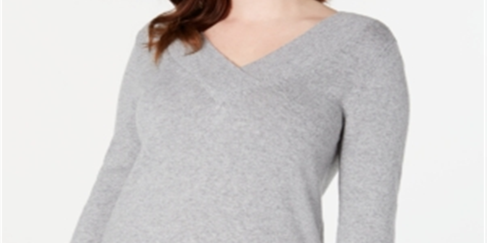 Karen Scott Women's V-Neck Solid Sweater  Smoke Grey Size XL