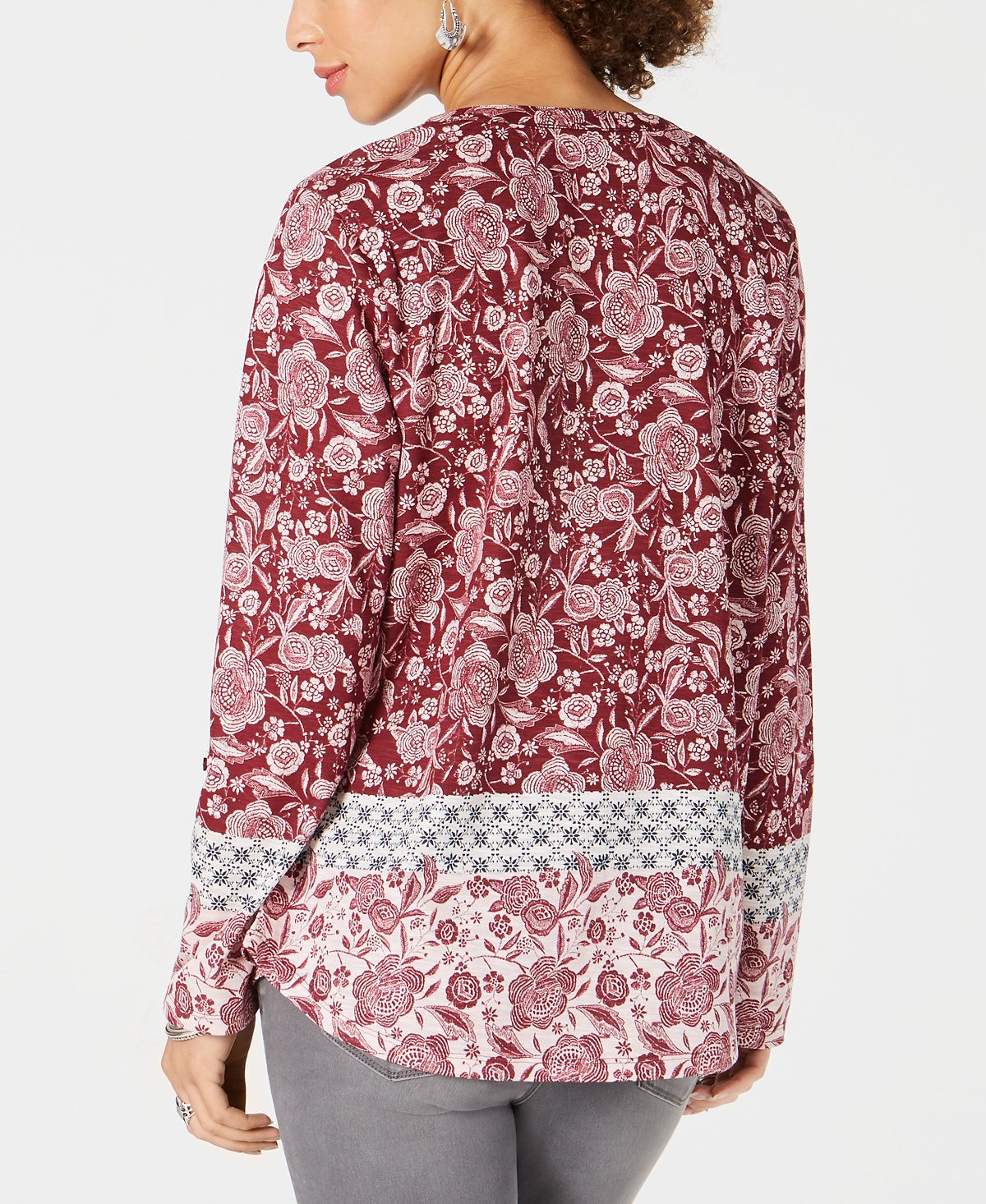 Style & Co Petite Mixed-Print Shirt  Red Size PL