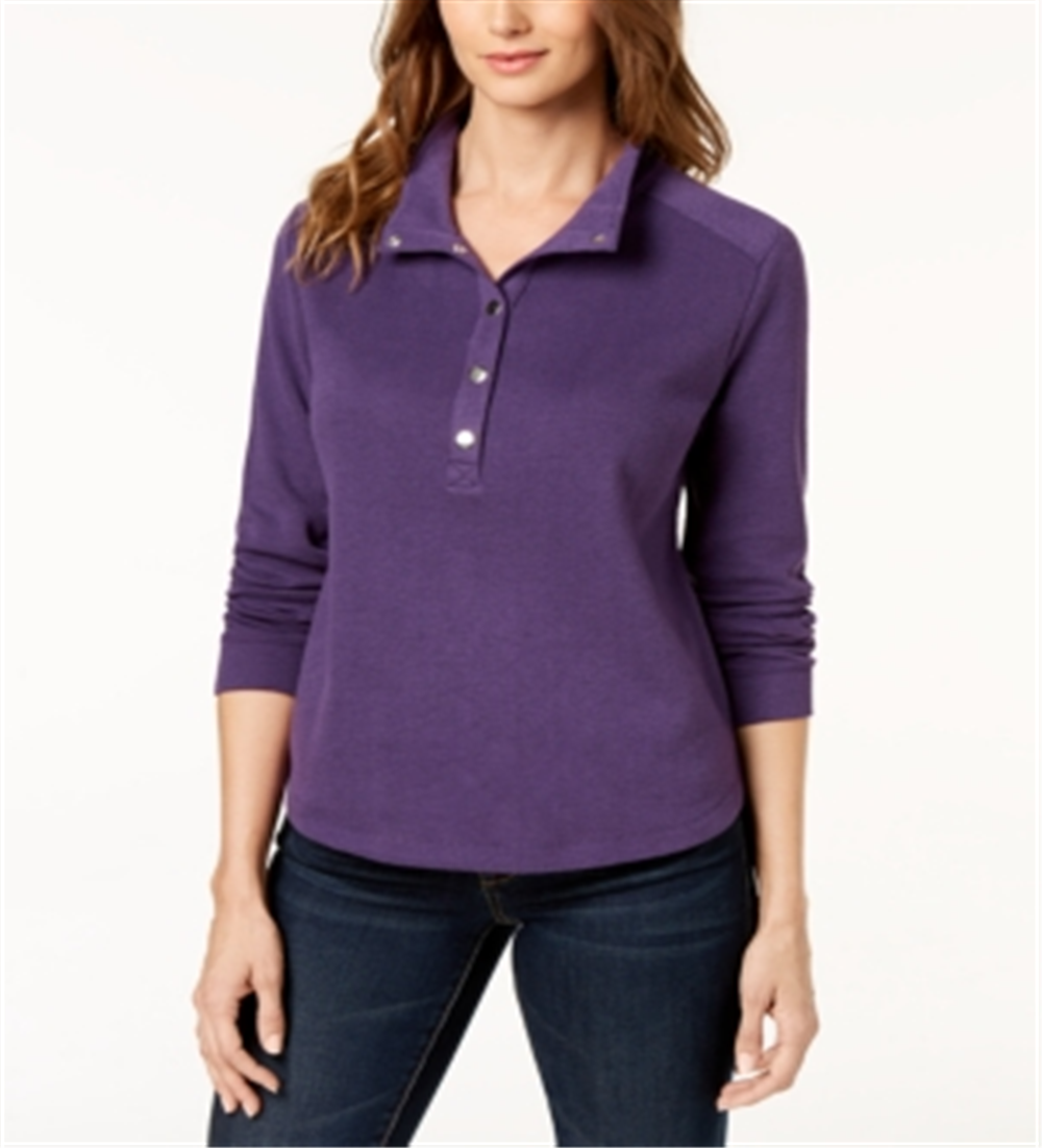 Karen Scott Women's Stand Collar Snap Front Top Purple Size Petite XL