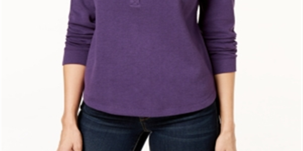 Karen Scott Women's Stand Collar Snap Front Top Purple Size Petite XL