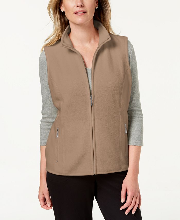 Karen Scott Women's Fleece Zip Front Vest Green Size Petite Medium