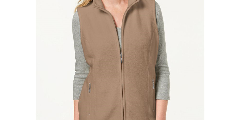 Karen Scott Women's Fleece Zip Front Vest Green Size Petite Medium