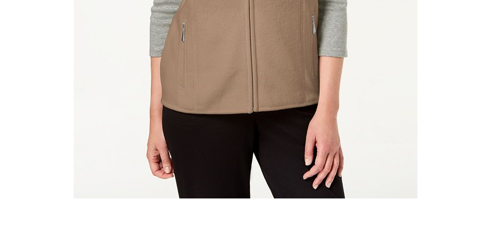 Karen Scott Women's Fleece Zip Front Vest Green Size Petite Medium