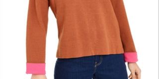Bar III Women's Contrast Cuff Crewneck Sweater Orange Size XX-Large