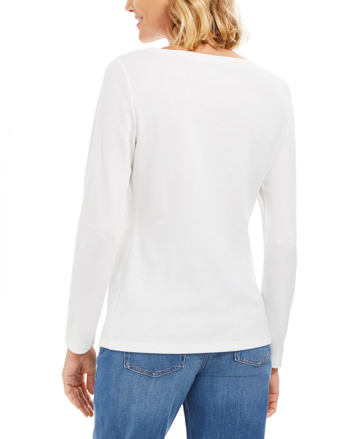 Karen Scott Women's Embellished Snowflake Top  Winter White  Size M