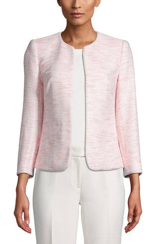 Anne Klein Women's Tweed Open Front Collarless Blazer Pink Size 4