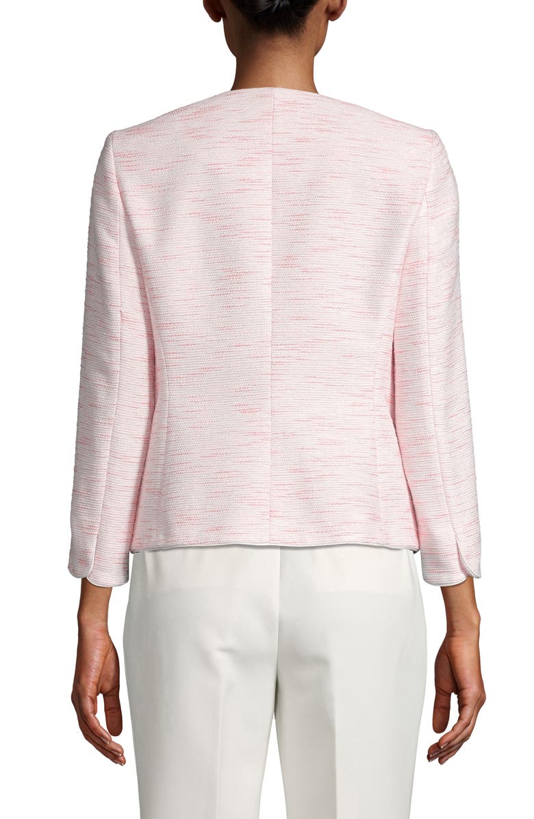 Anne Klein Women's Tweed Open Front Collarless Blazer Pink Size 4