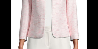 Anne Klein Women's Tweed Open Front Collarless Blazer Pink Size 4