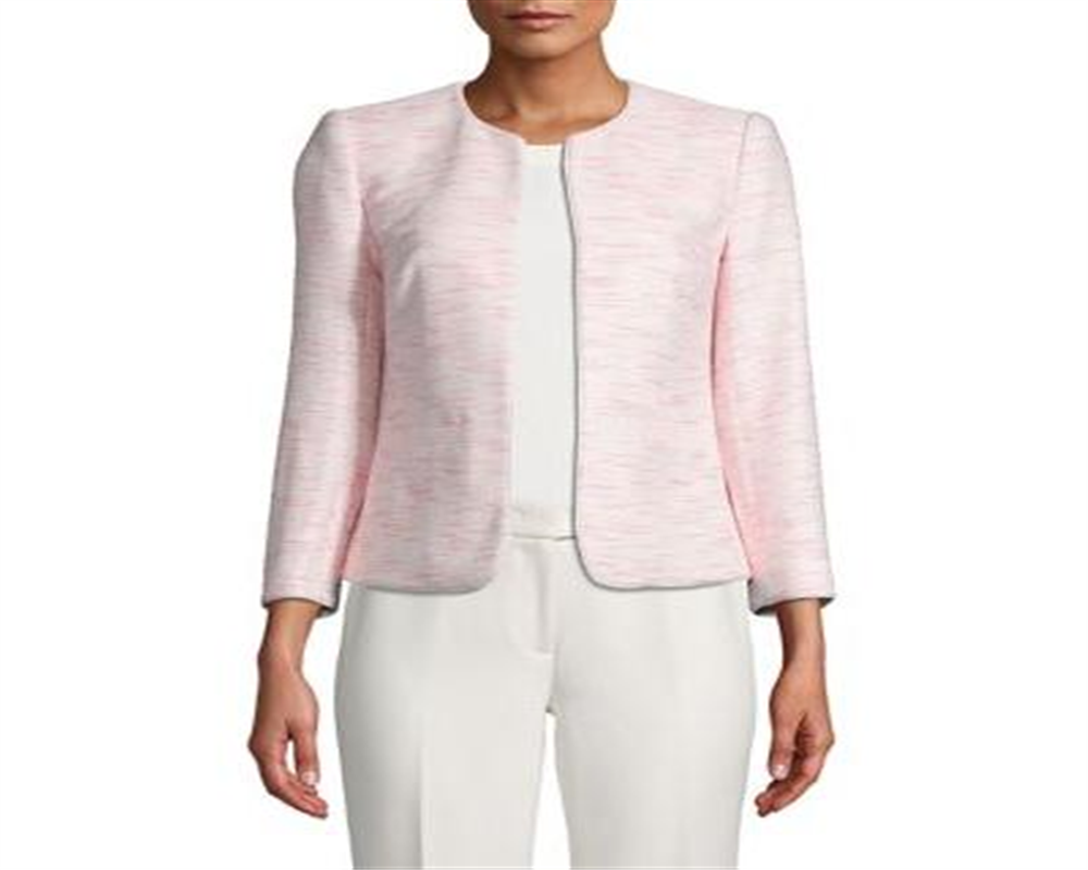 Anne Klein Women's Tweed Open Front Collarless Blazer Pink Size 4