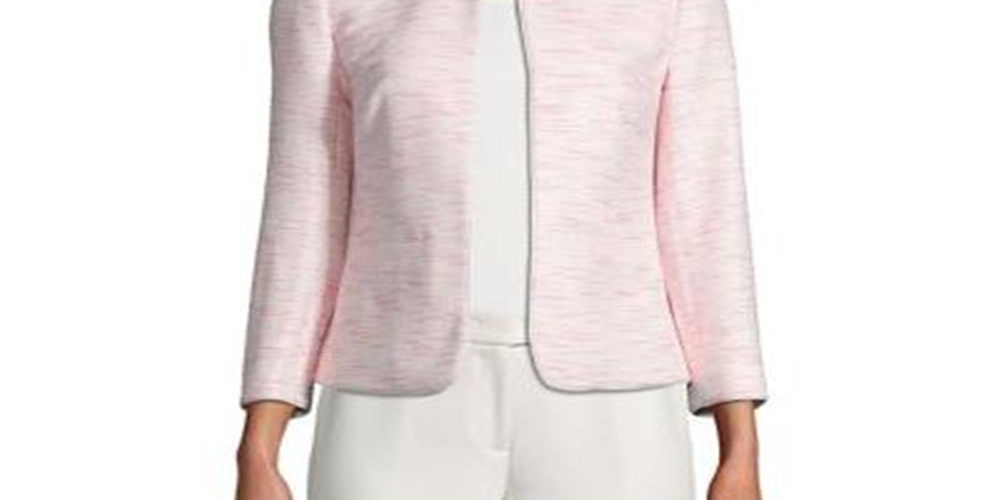 Anne Klein Women's Tweed Open Front Collarless Blazer Pink Size 4