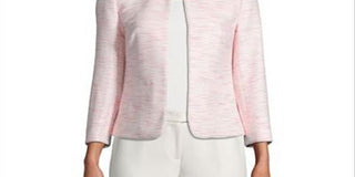 Anne Klein Women's Tweed Open Front Collarless Blazer Pink Size 4