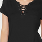 Bar III Women's Lace up Short Sleeve Blouse Black Size S