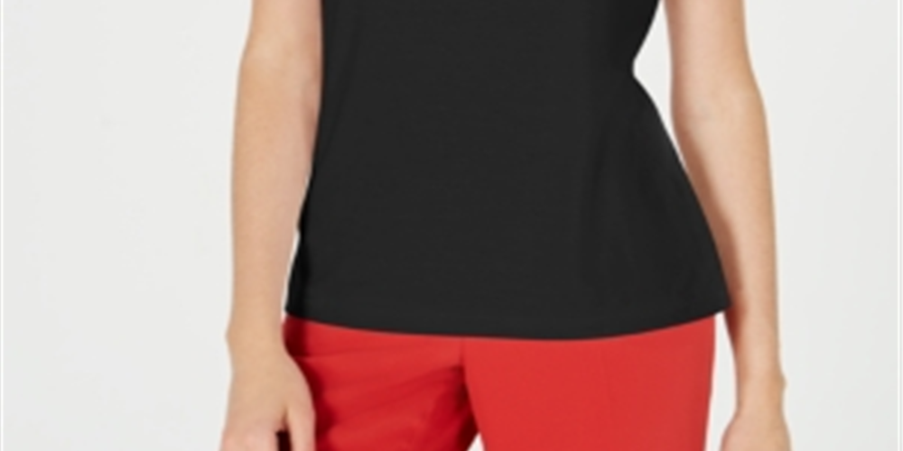 Bar III Women's Lace up Short Sleeve Blouse Black Size S