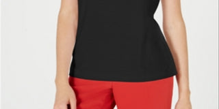 Bar III Women's Lace up Short Sleeve Blouse Black Size S