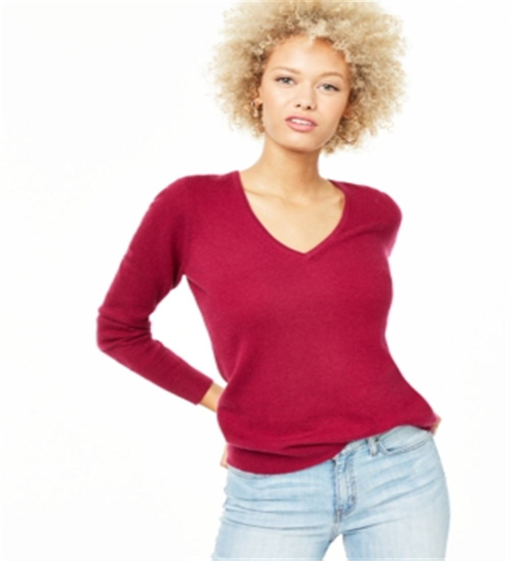 Charter Club Women's V Neck Cashmere Sweater Pink Size X-Large