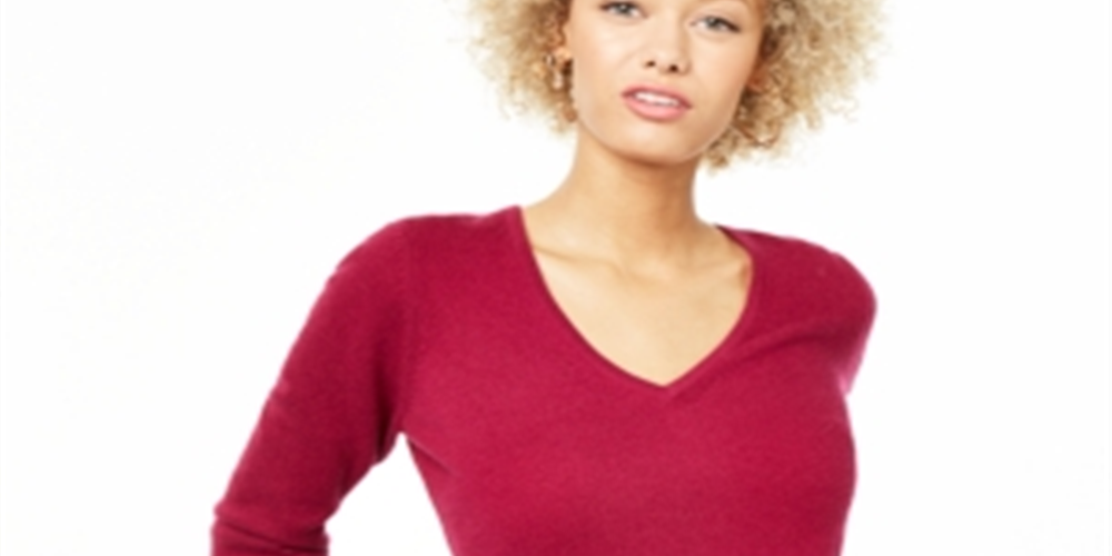 Charter Club Women's V Neck Cashmere Sweater Pink Size X-Large