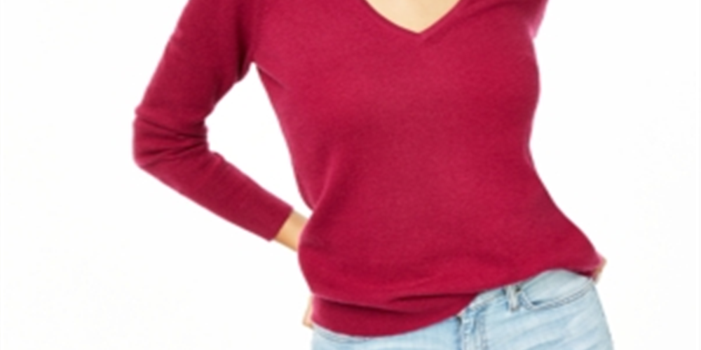 Charter Club Women's V Neck Cashmere Sweater Pink Size X-Large