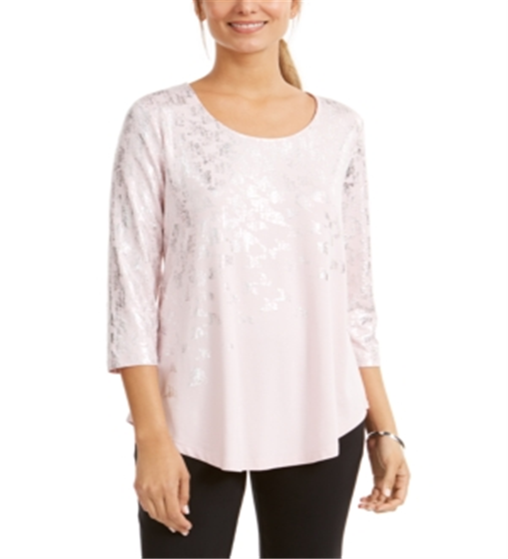 JM Collection Women's Printed T-Shirt Pink Size 2XL
