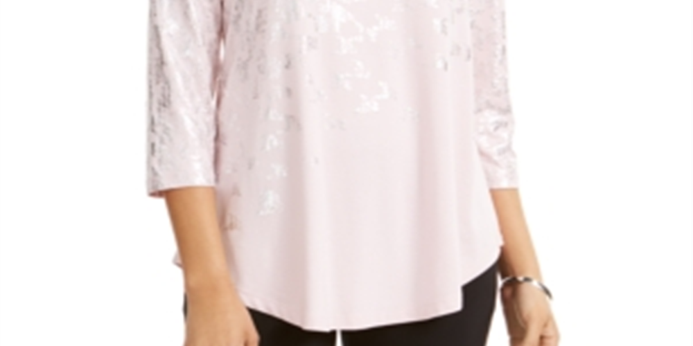 JM Collection Women's Printed T-Shirt Pink Size 2XL
