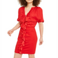 INC Women's Ruffled Ruched Dolman Sleeve V Neck Short Evening Body Con Dress Red Size 2XL