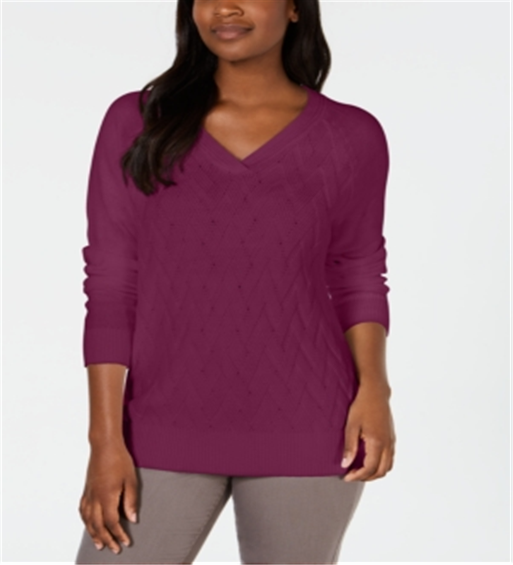 Karen Scott Women's Long Sleeve V Neck T-Shirt Purple Size X-Small