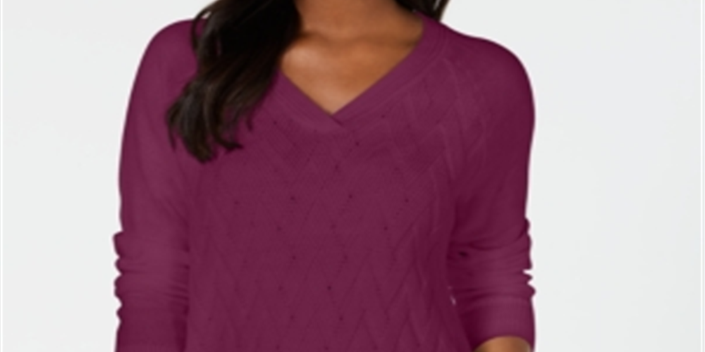 Karen Scott Women's Long Sleeve V Neck T-Shirt Purple Size X-Small