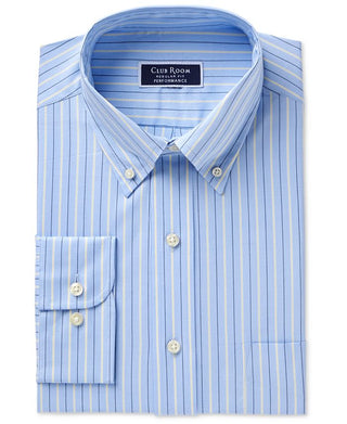 Club Room Men's Classic/Regular Fit Double Stripe Dress Shirt Blue Size 32-33