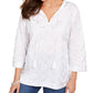 Charter Club Women's Foil Print Linen Top White Size L