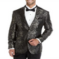 Mens Suit Jacket Jacquard Slim-Fit Two-Button Black  46