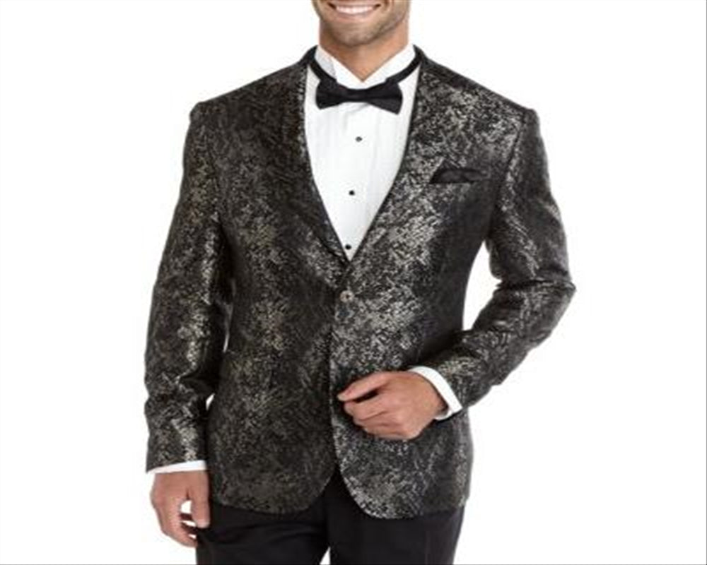 Mens Suit Jacket Jacquard Slim-Fit Two-Button Black  46
