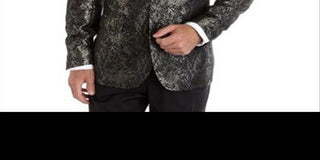 Mens Suit Jacket Jacquard Slim-Fit Two-Button Black  46